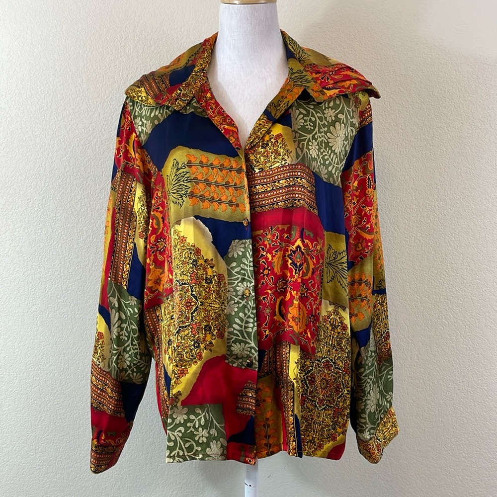 Vintage Corey B 100% silk button down shirt size 10